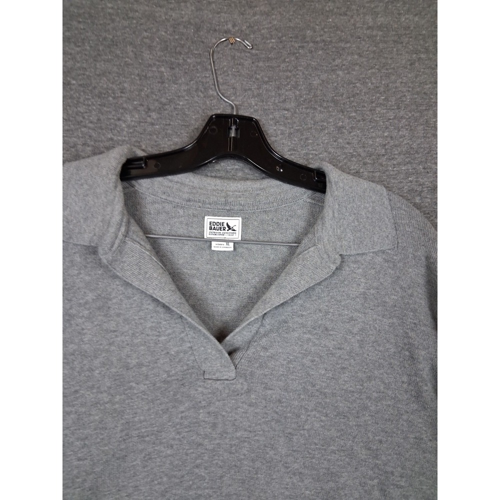 Eddie Bauer Womens Shirt XL Gray Collared Knit Sweater‎ Cotton Outdoor Casual